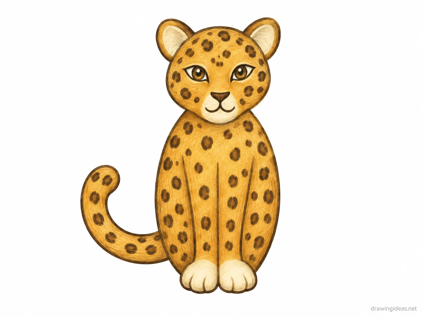 Leopard drawing — hand-drawn leopard illustration with ink lines and soft colors