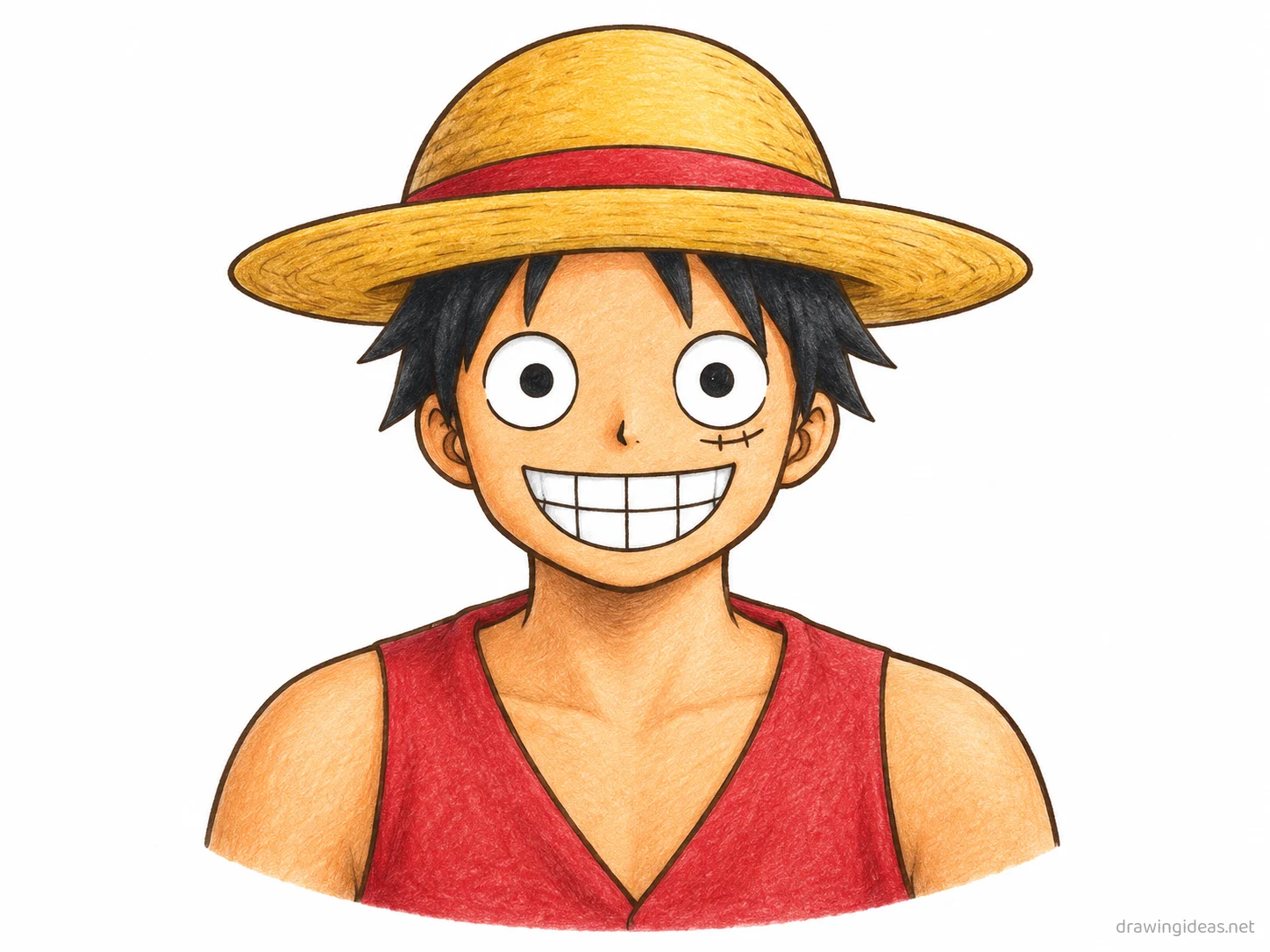 Luffy drawing — hand-drawn Luffy illustration with ink lines and soft colors