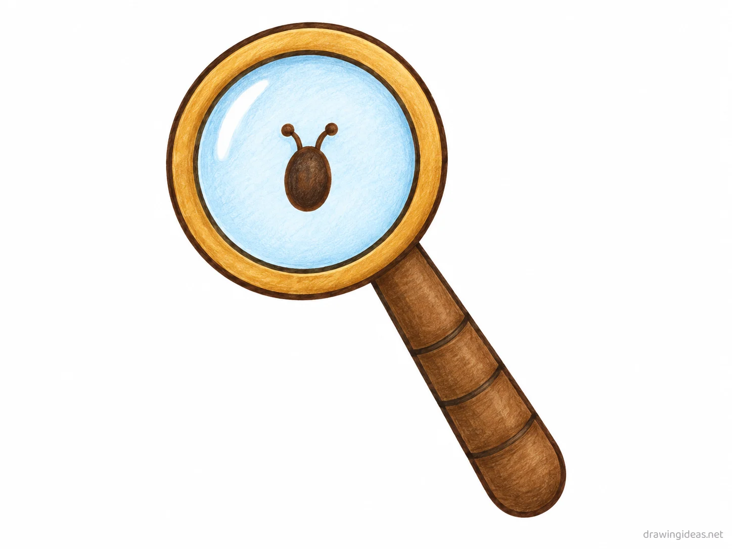 Magnifying Glass drawing — hand-drawn magnifying glass illustration with ink lines and soft colors