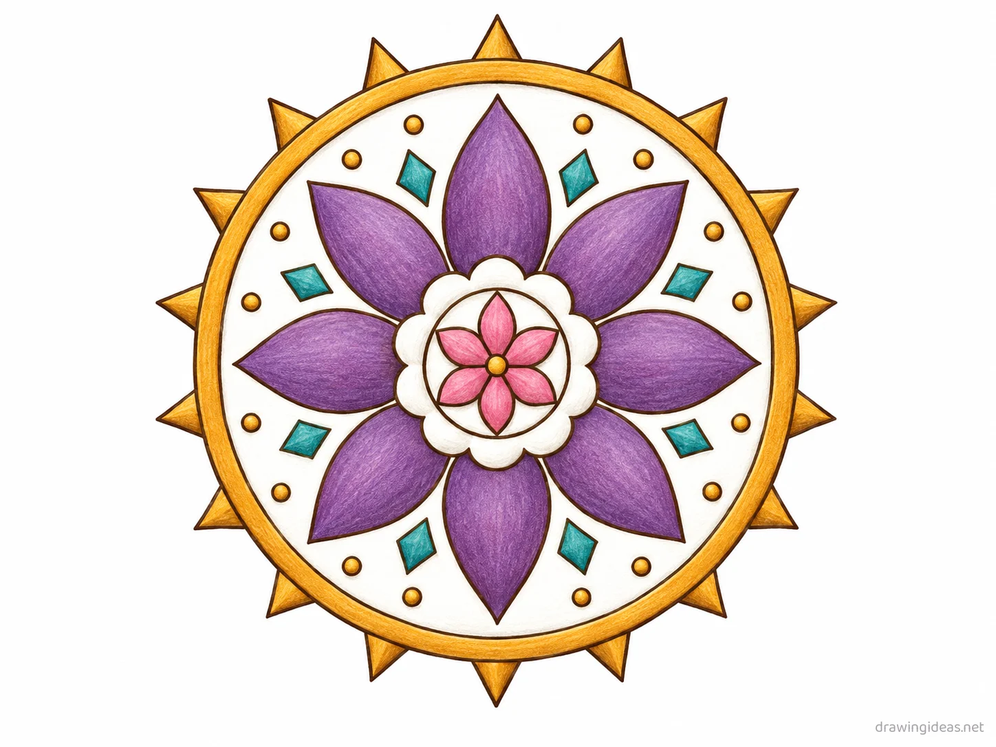 Mandala drawing — hand-drawn mandala illustration with ink lines and soft colors