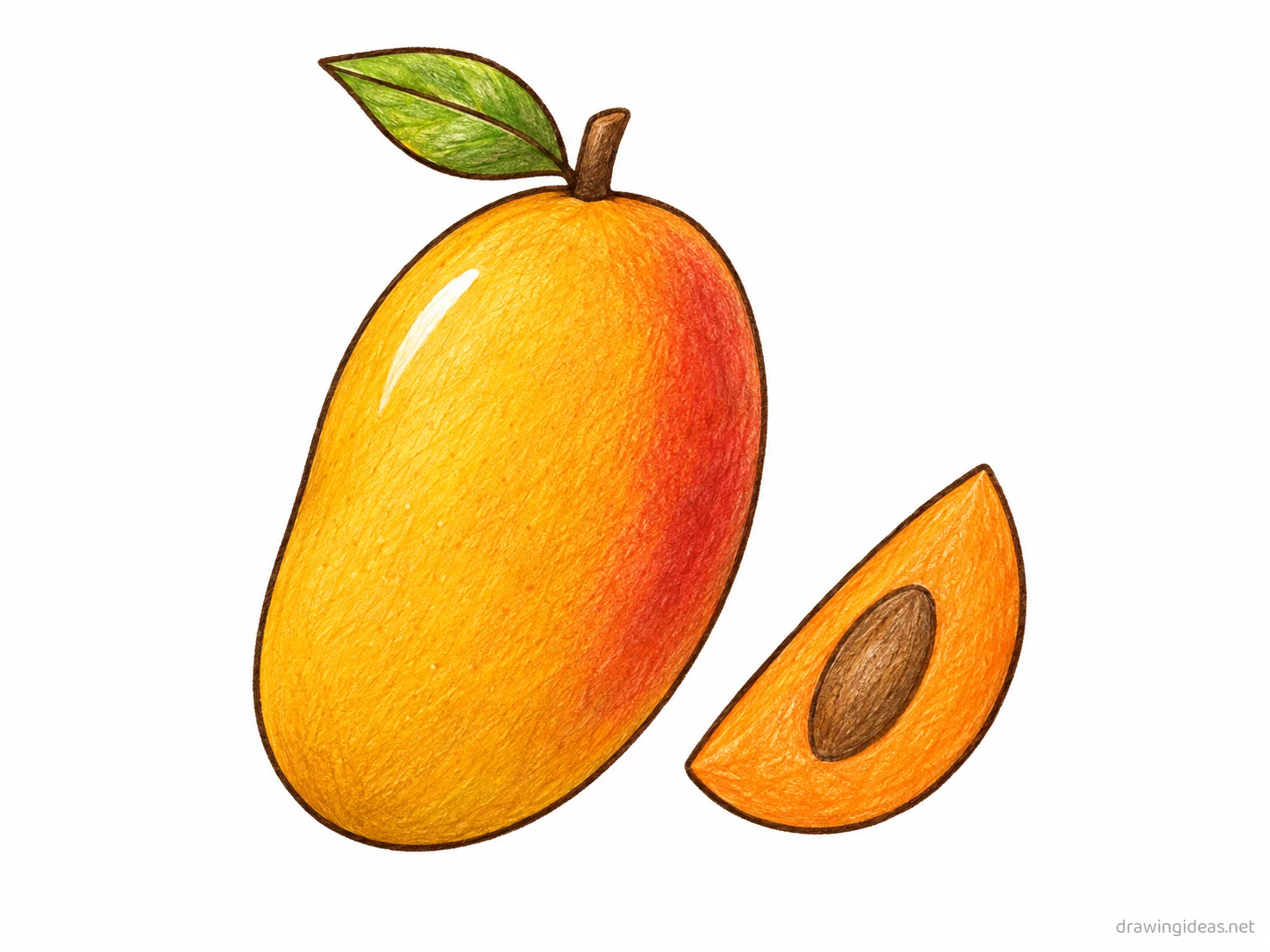 Mango drawing — hand-drawn mango illustration with ink lines and soft colors