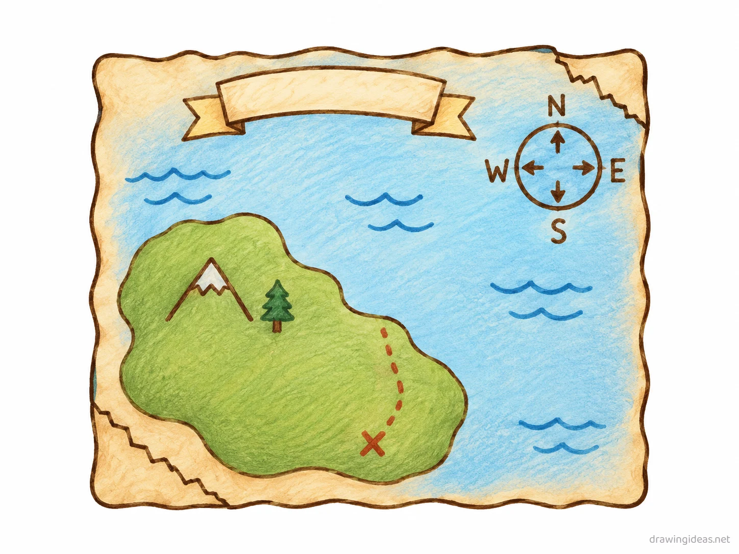 Map drawing — hand-drawn map illustration with ink lines and soft colors