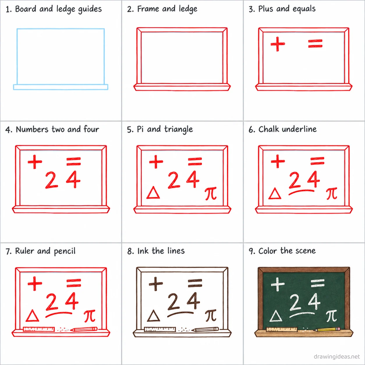 How to draw math step by step — 9-step math drawing tutorial sheet