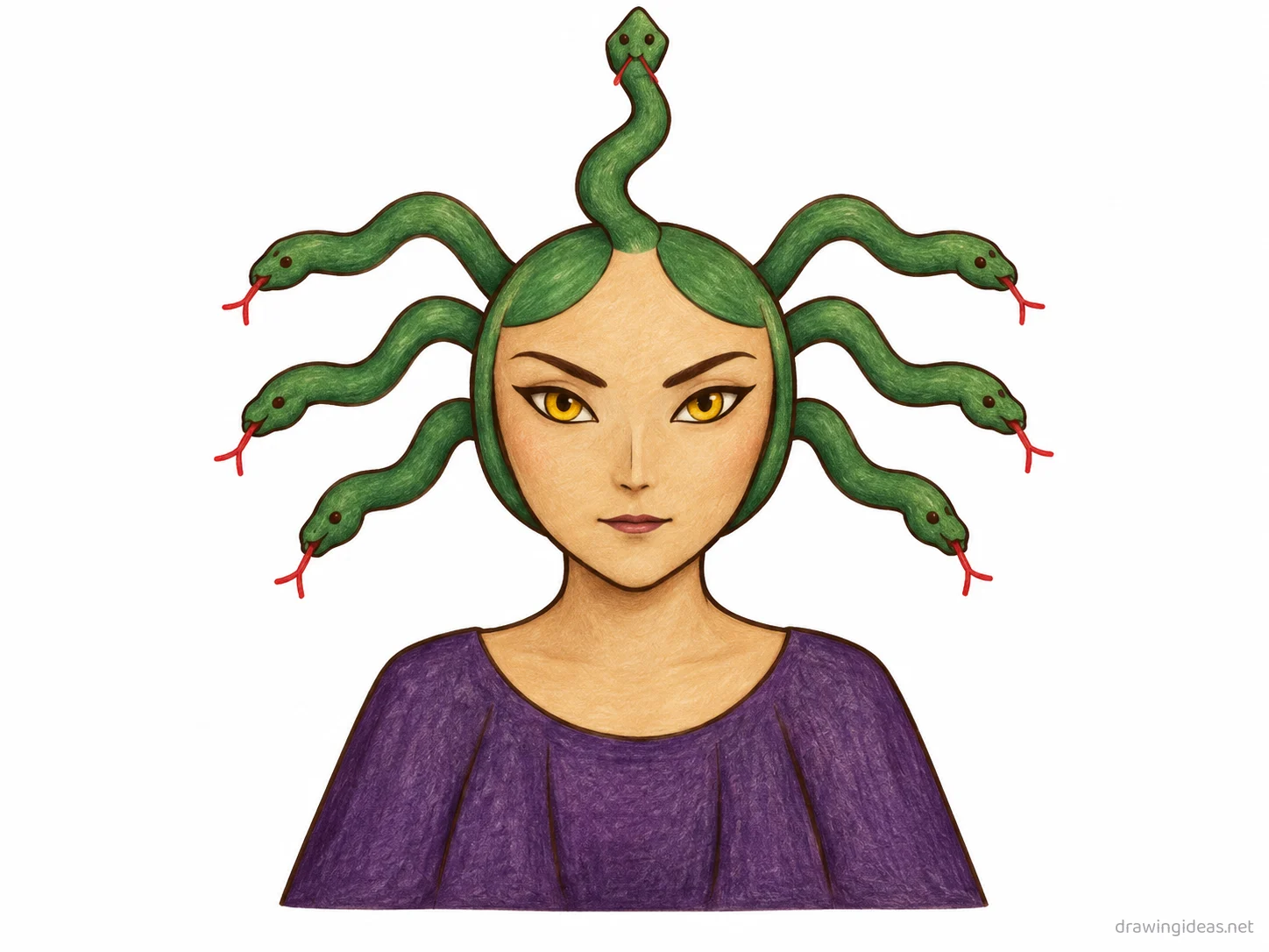 Medusa drawing — hand-drawn Medusa illustration with ink lines and soft colors