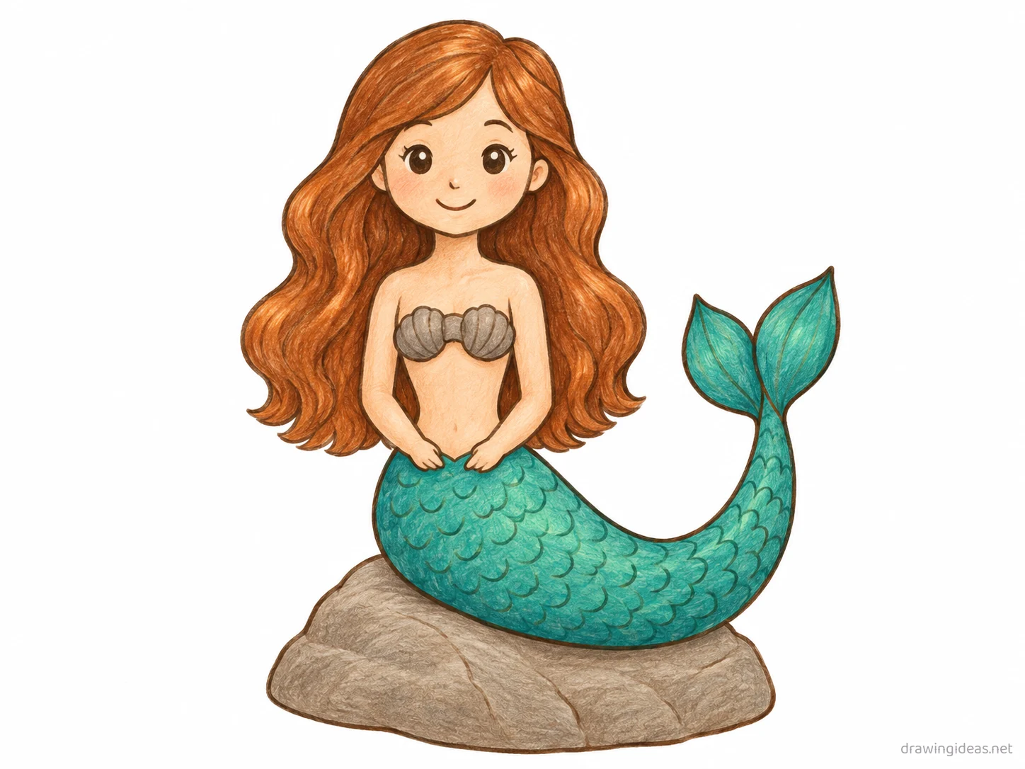 Mermaid drawing — hand-drawn mermaid illustration with ink lines and soft colors
