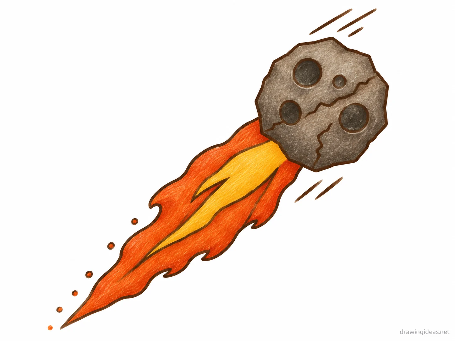 Meteor drawing — hand-drawn meteor illustration with ink lines and soft colors