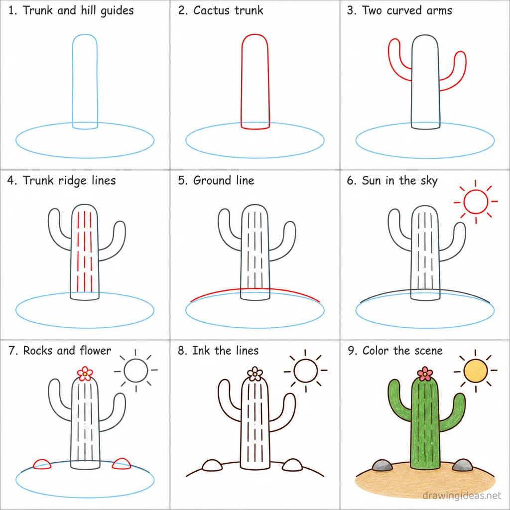 How to draw Mexico step by step — 9-step Mexico drawing tutorial sheet