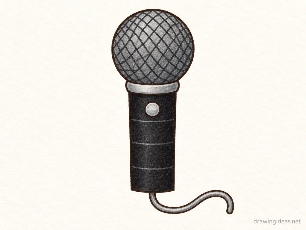 Microphone drawing — hand-drawn microphone illustration with ink lines and soft colors