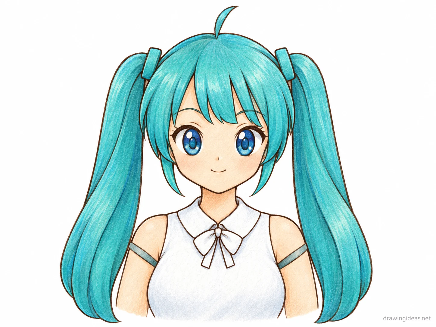 Miku drawing — hand-drawn Miku illustration with ink lines and soft colors