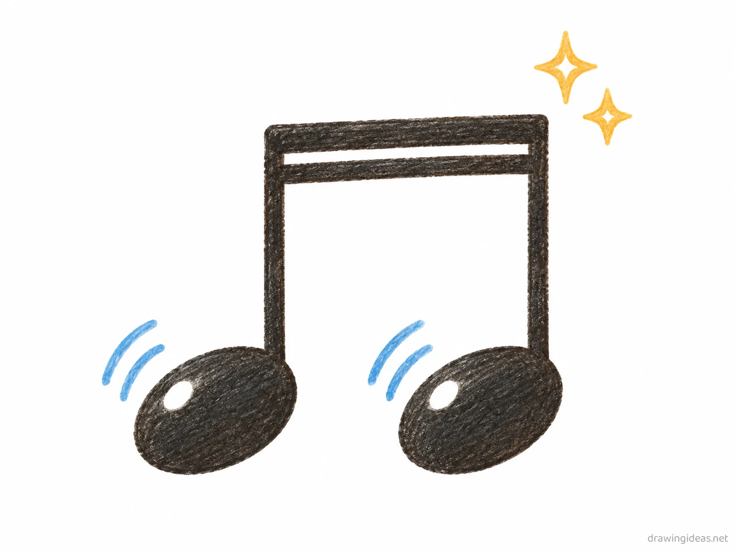 Music Note drawing — hand-drawn music note illustration with ink lines and soft colors