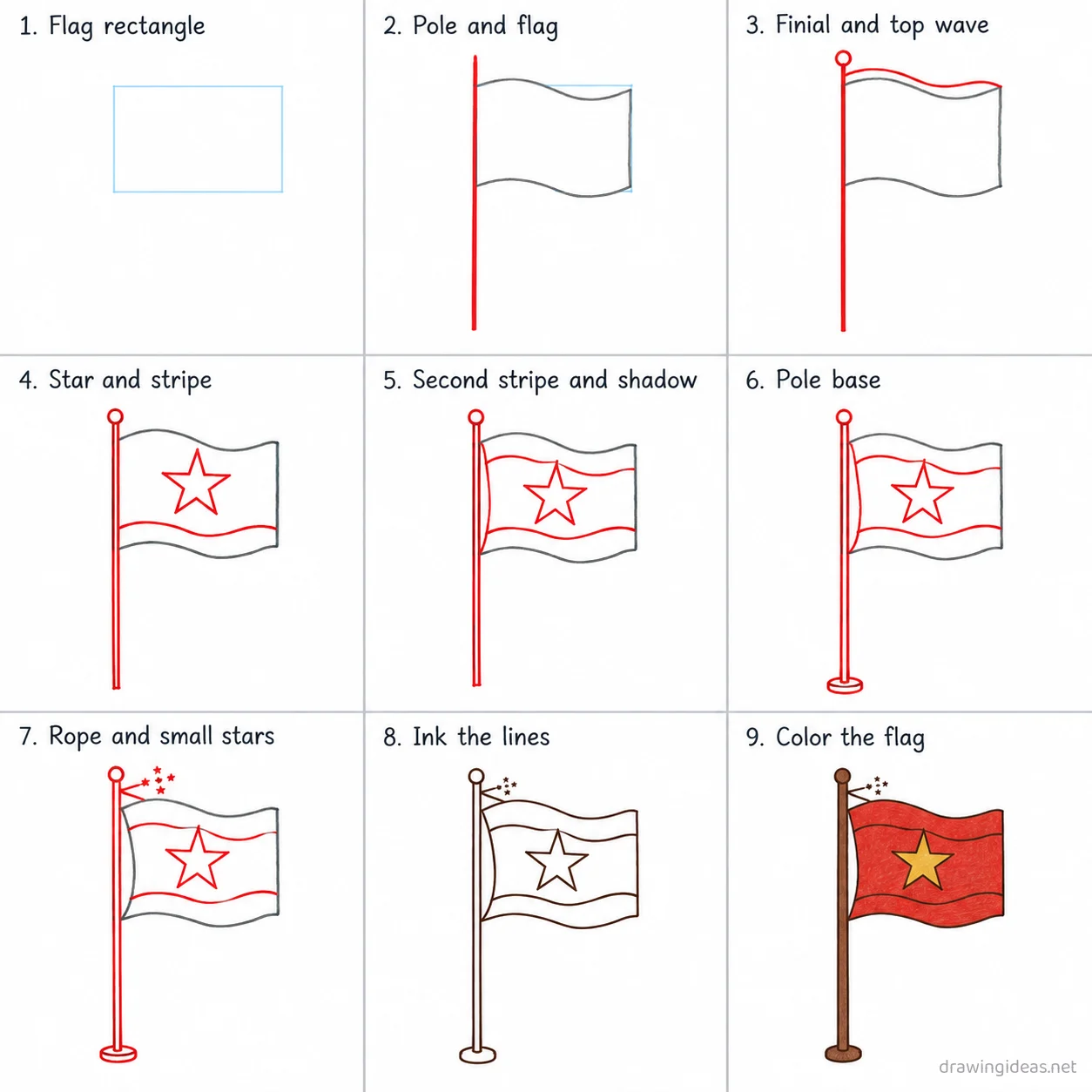 How to draw nationalism step by step — 9-step nationalism drawing tutorial sheet