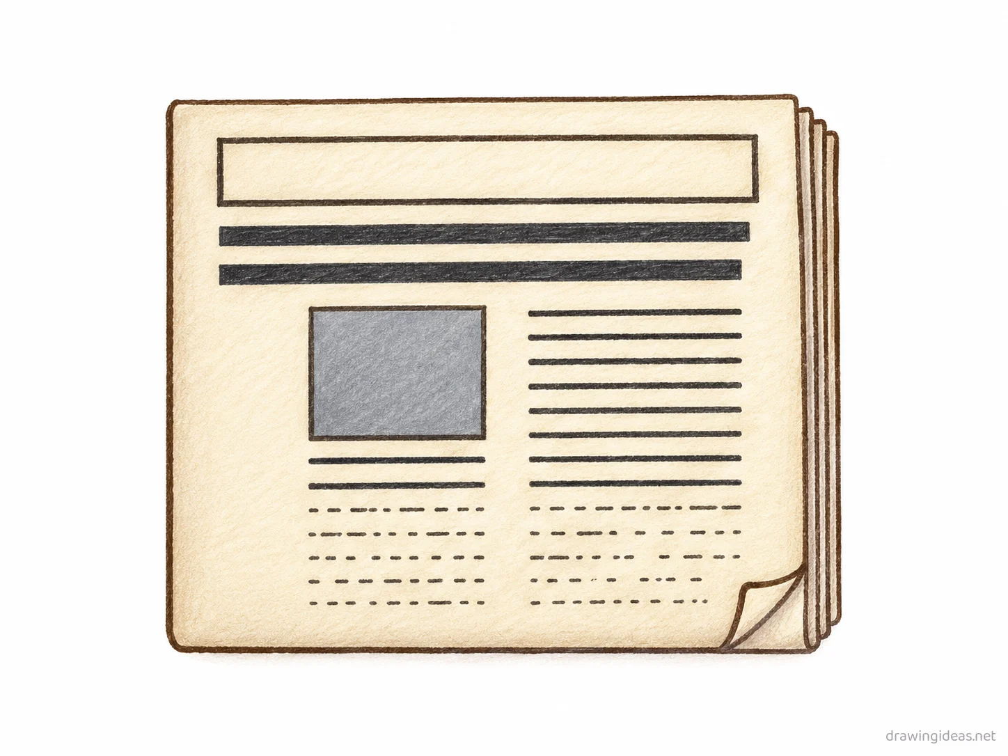 Newspaper drawing — hand-drawn newspaper illustration with ink lines and soft colors