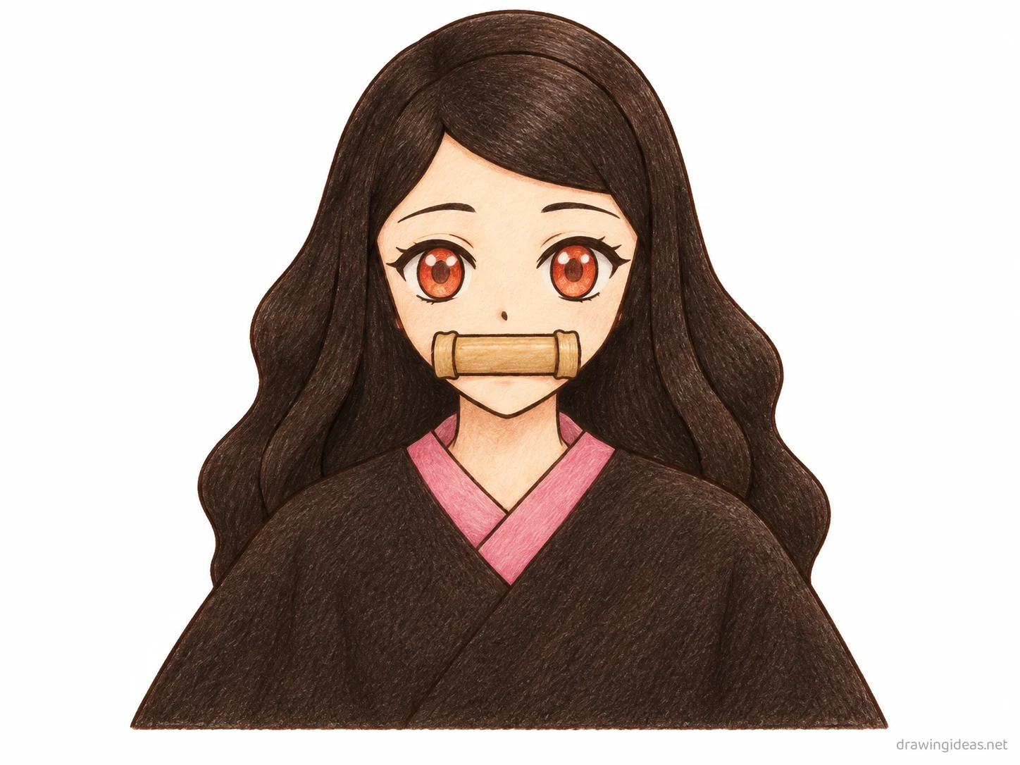 Nezuko drawing — hand-drawn Nezuko illustration with ink lines and soft colors