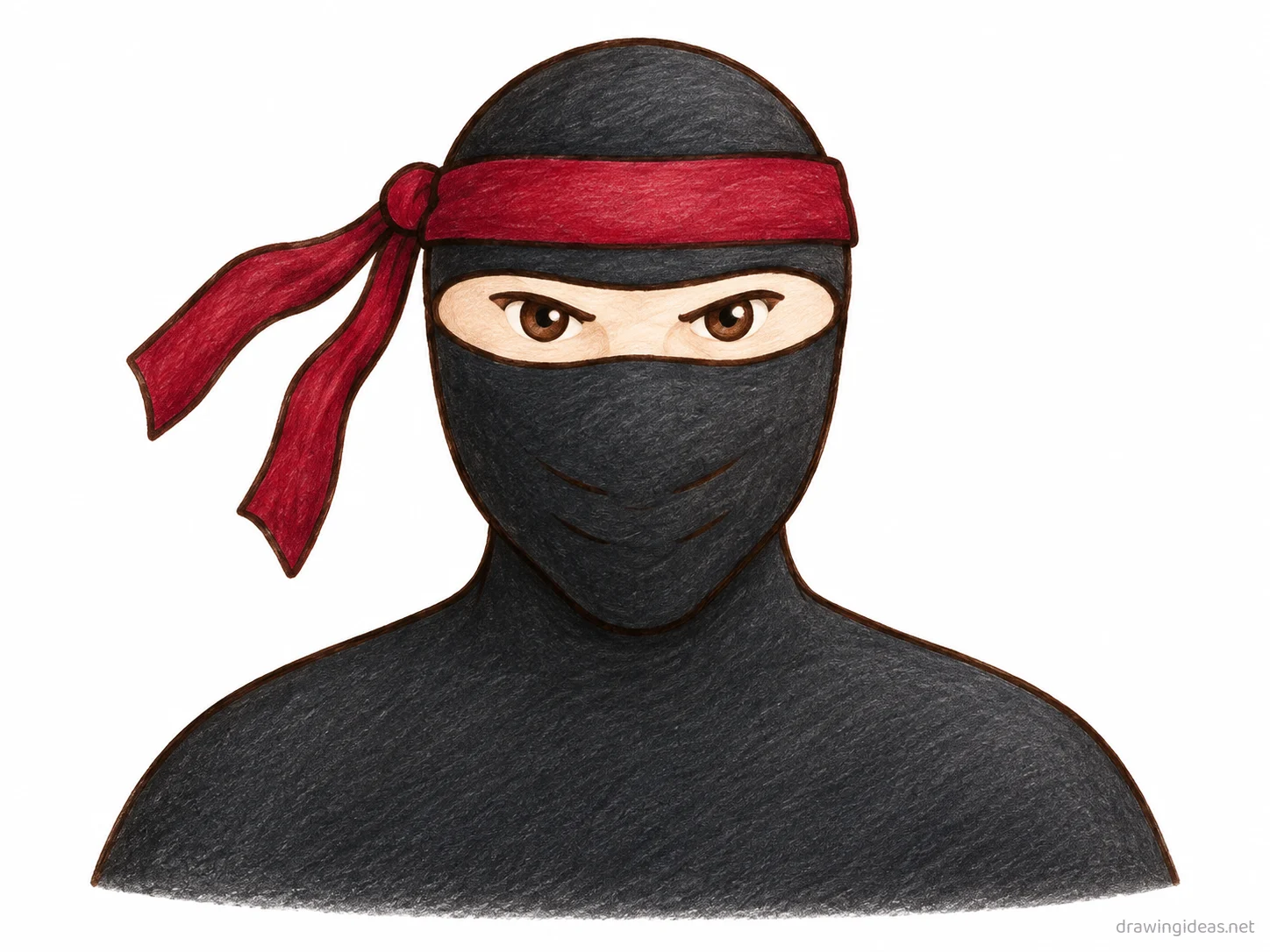 Ninja drawing — hand-drawn ninja illustration with ink lines and soft colors