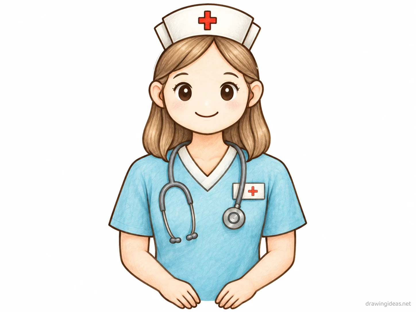 Nurse drawing — hand-drawn nurse illustration with ink lines and soft colors
