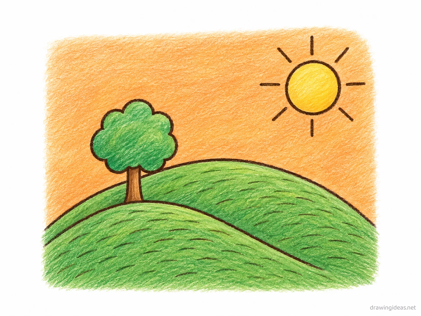 Oil Pastel drawing — hand-drawn oil pastel illustration with ink lines and soft colors