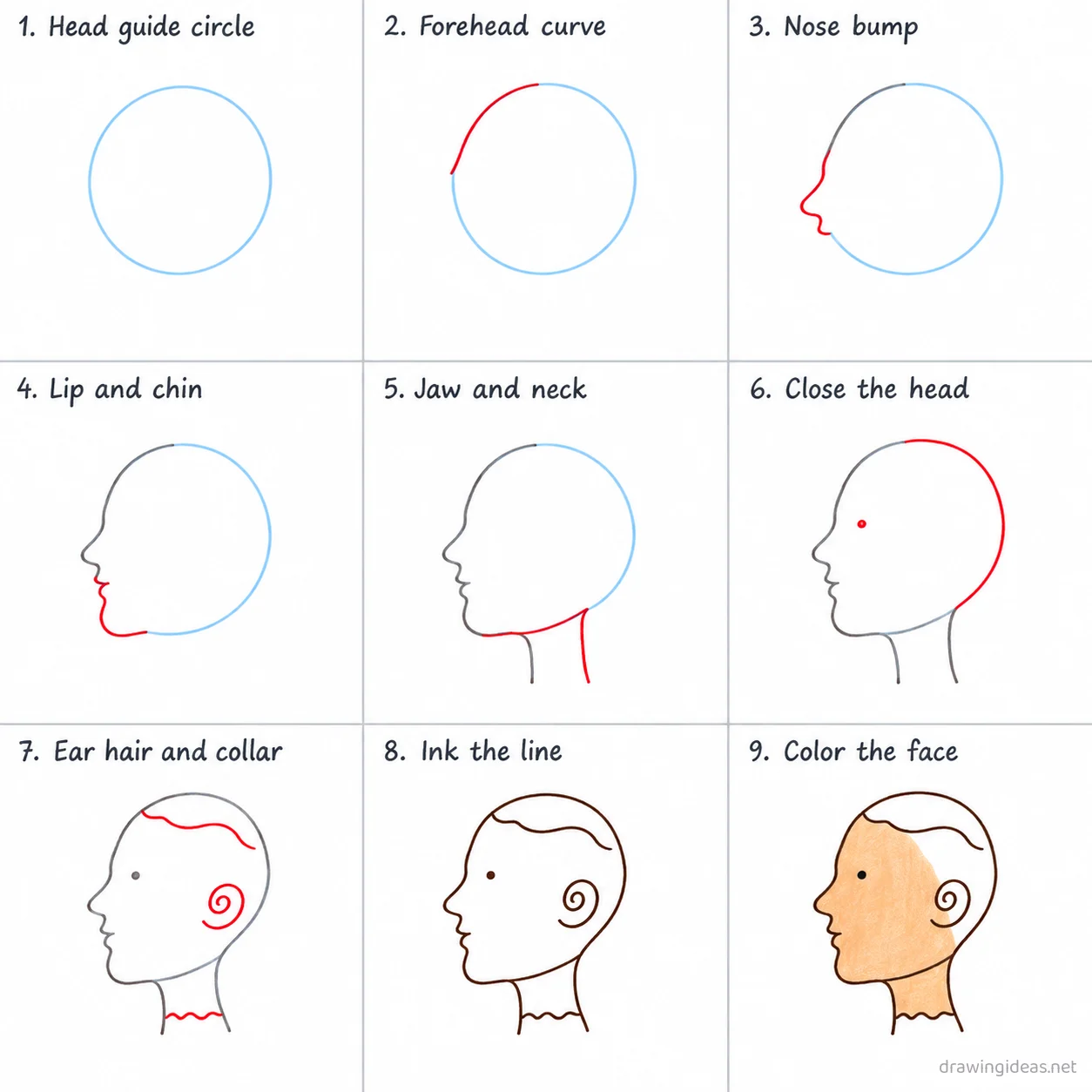 How to draw one line step by step — 9-step one line drawing tutorial sheet