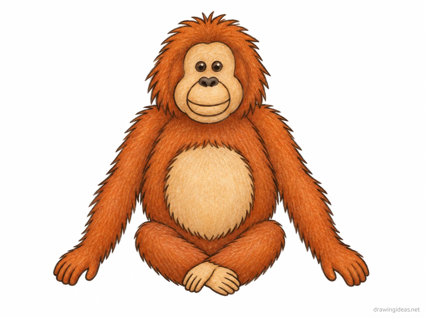 Orangutan drawing — hand-drawn orangutan illustration with ink lines and soft colors