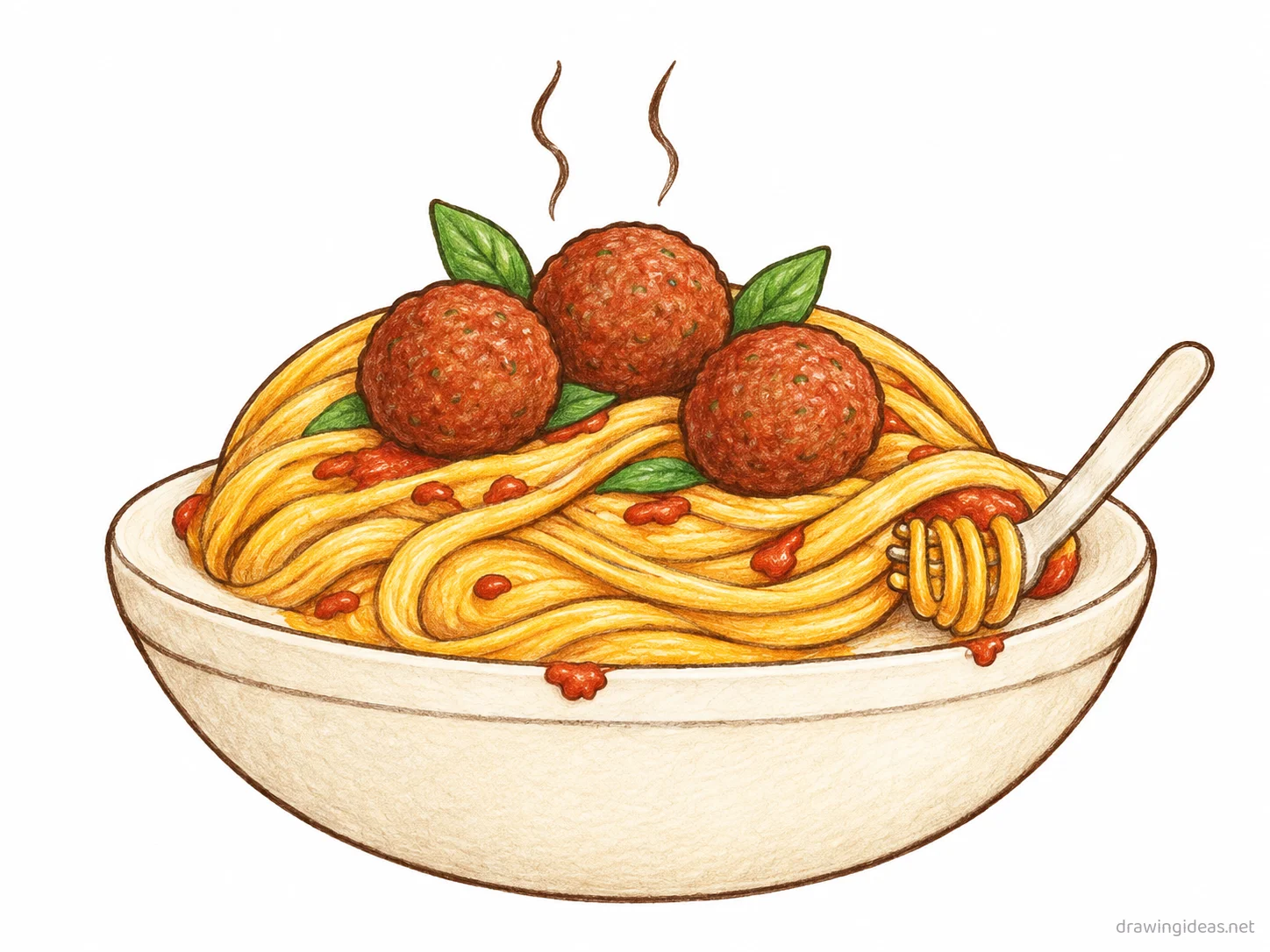 Pasta drawing — hand-drawn pasta illustration with ink lines and soft colors