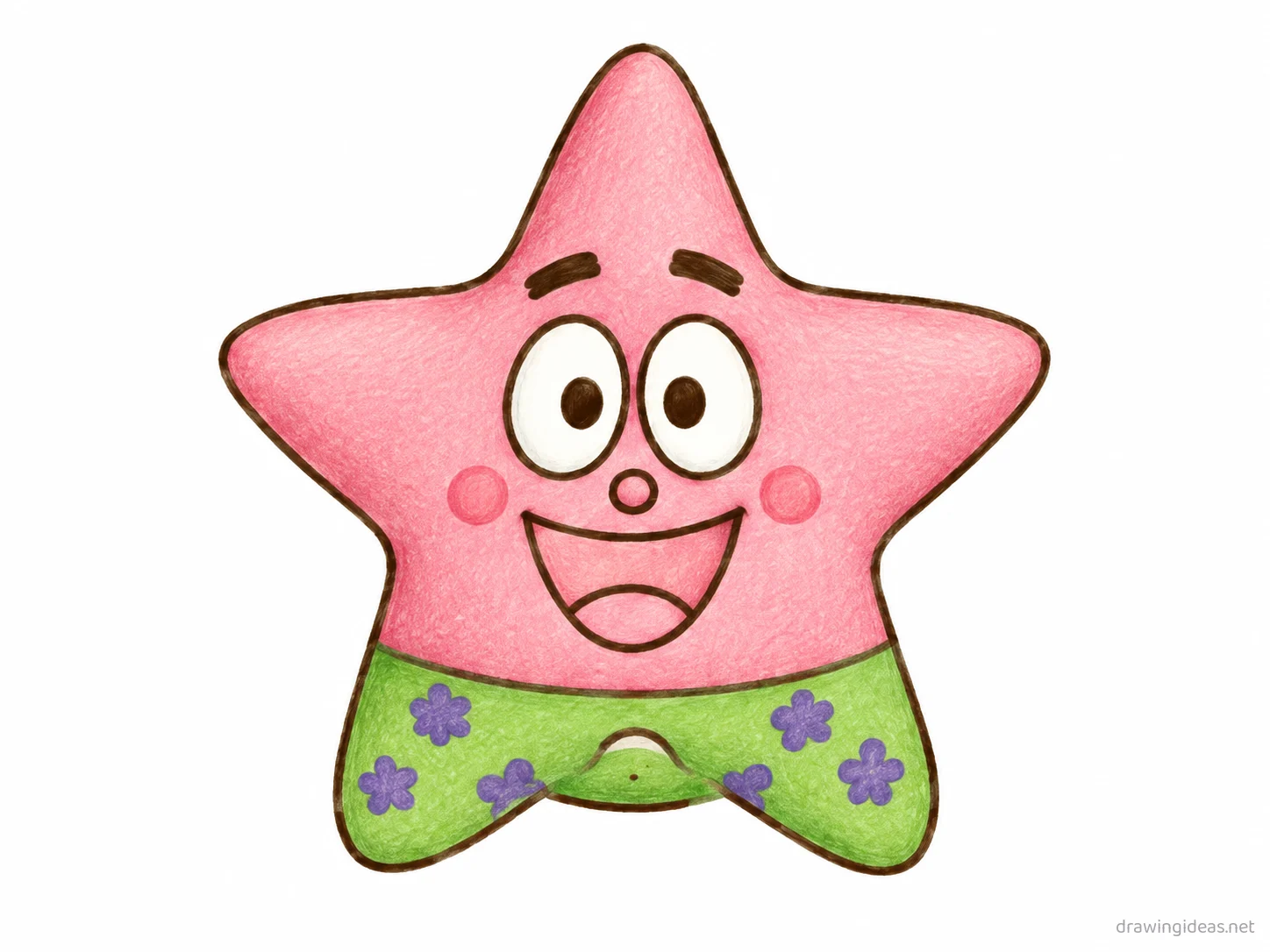 Patrick Star drawing — hand-drawn Patrick Star illustration with ink lines and soft colors