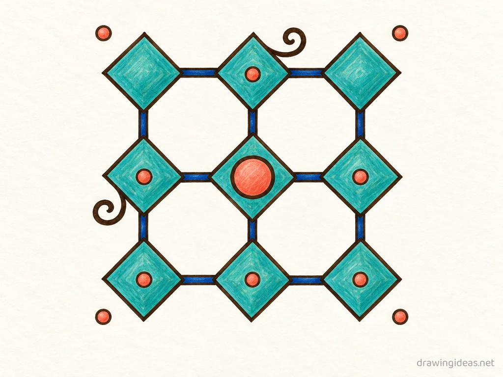 Pattern drawing — hand-drawn pattern illustration with ink lines and soft colors
