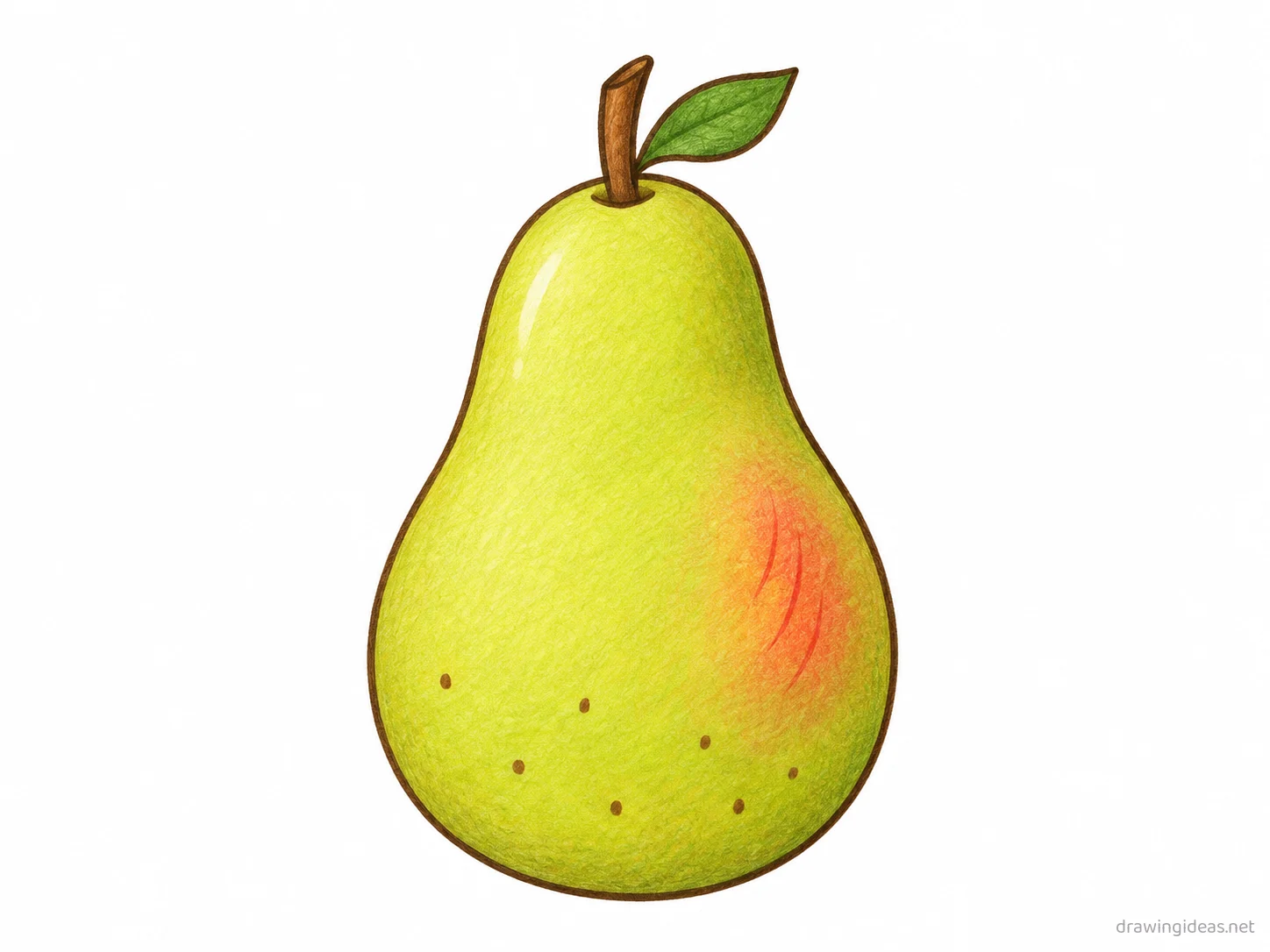 Pear drawing — hand-drawn pear illustration with ink lines and soft colors
