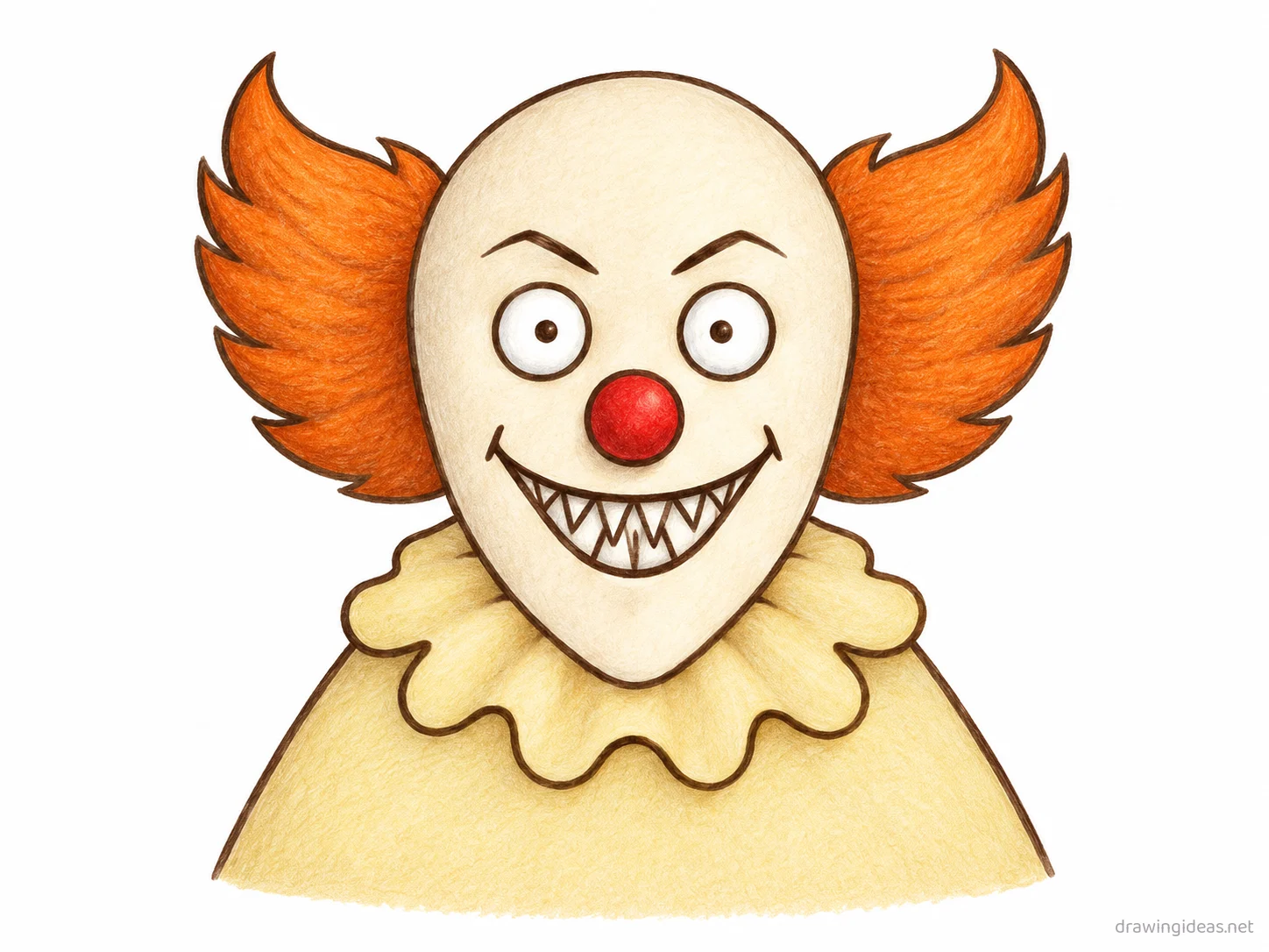 Pennywise drawing — hand-drawn Pennywise illustration with ink lines and soft colors