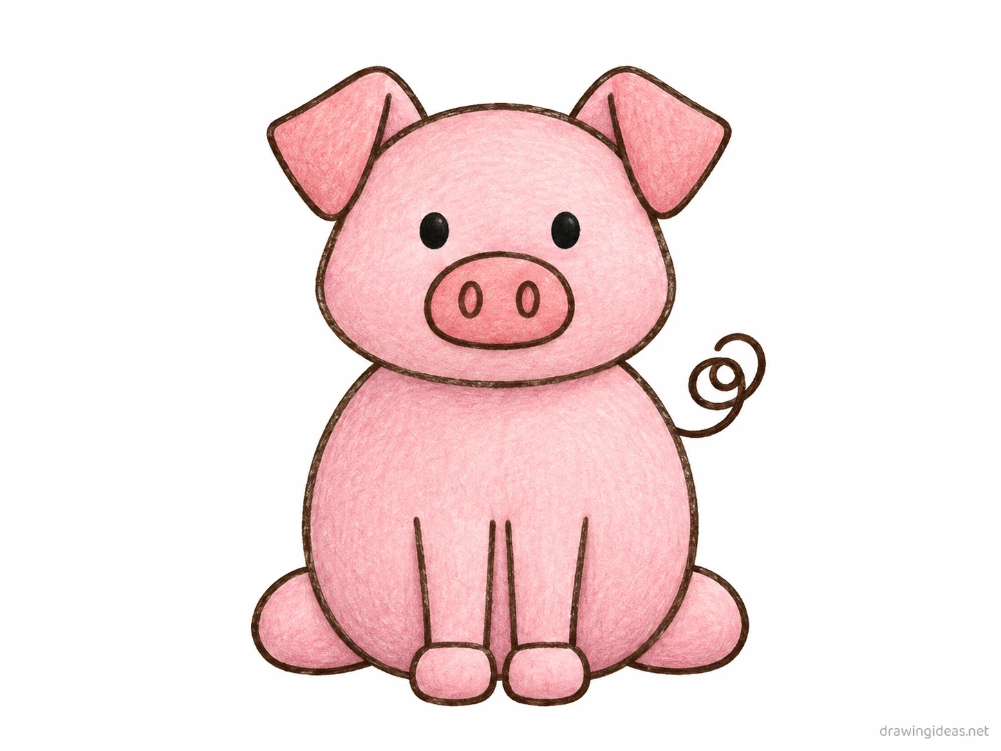Pig drawing — hand-drawn pig illustration with ink lines and soft colors