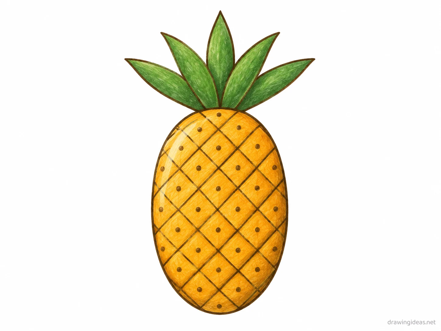 Pineapple drawing — hand-drawn pineapple illustration with ink lines and soft colors