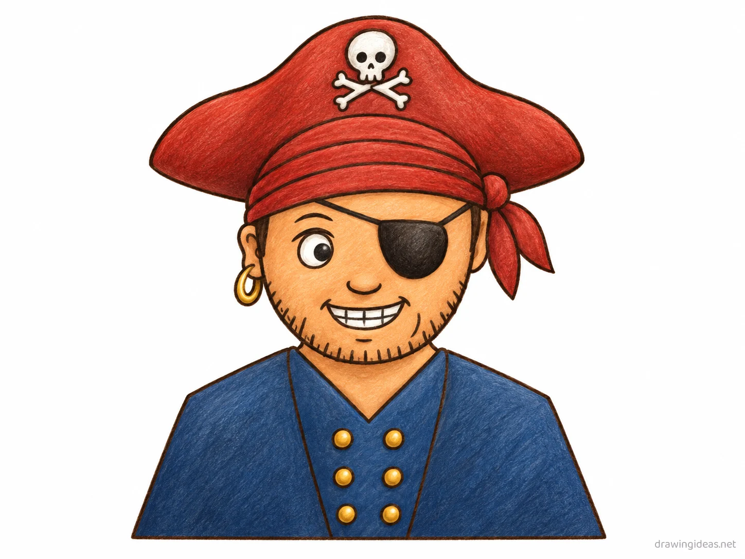 Pirate drawing — hand-drawn pirate illustration with ink lines and soft colors