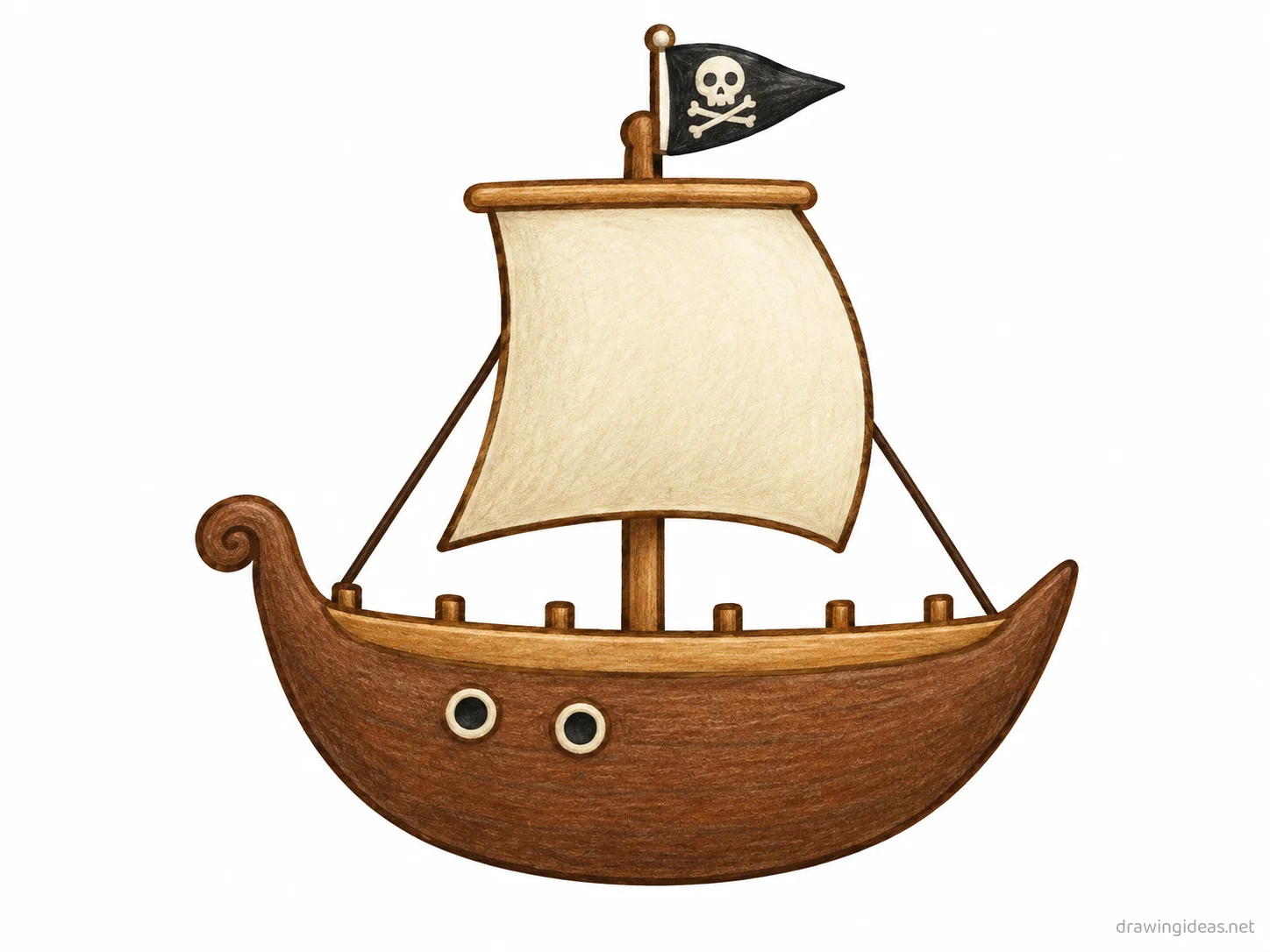 Pirate Ship drawing ā hand-drawn pirate ship illustration with ink lines and soft colors