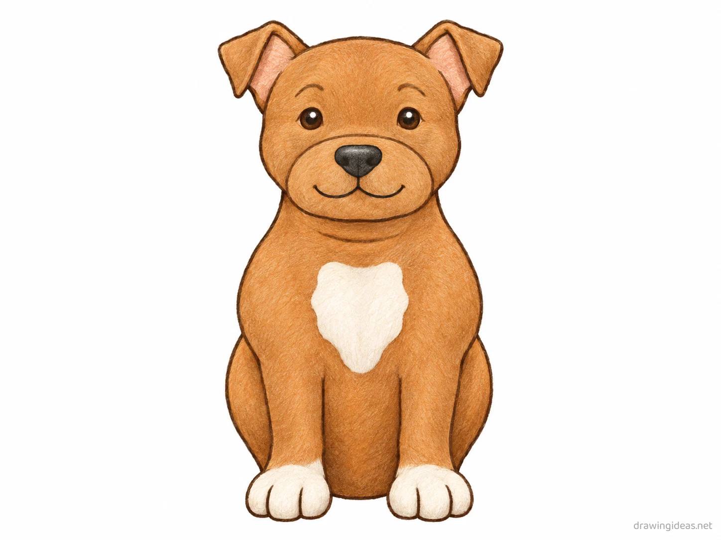 Pitbull drawing — hand-drawn pitbull illustration with ink lines and soft colors