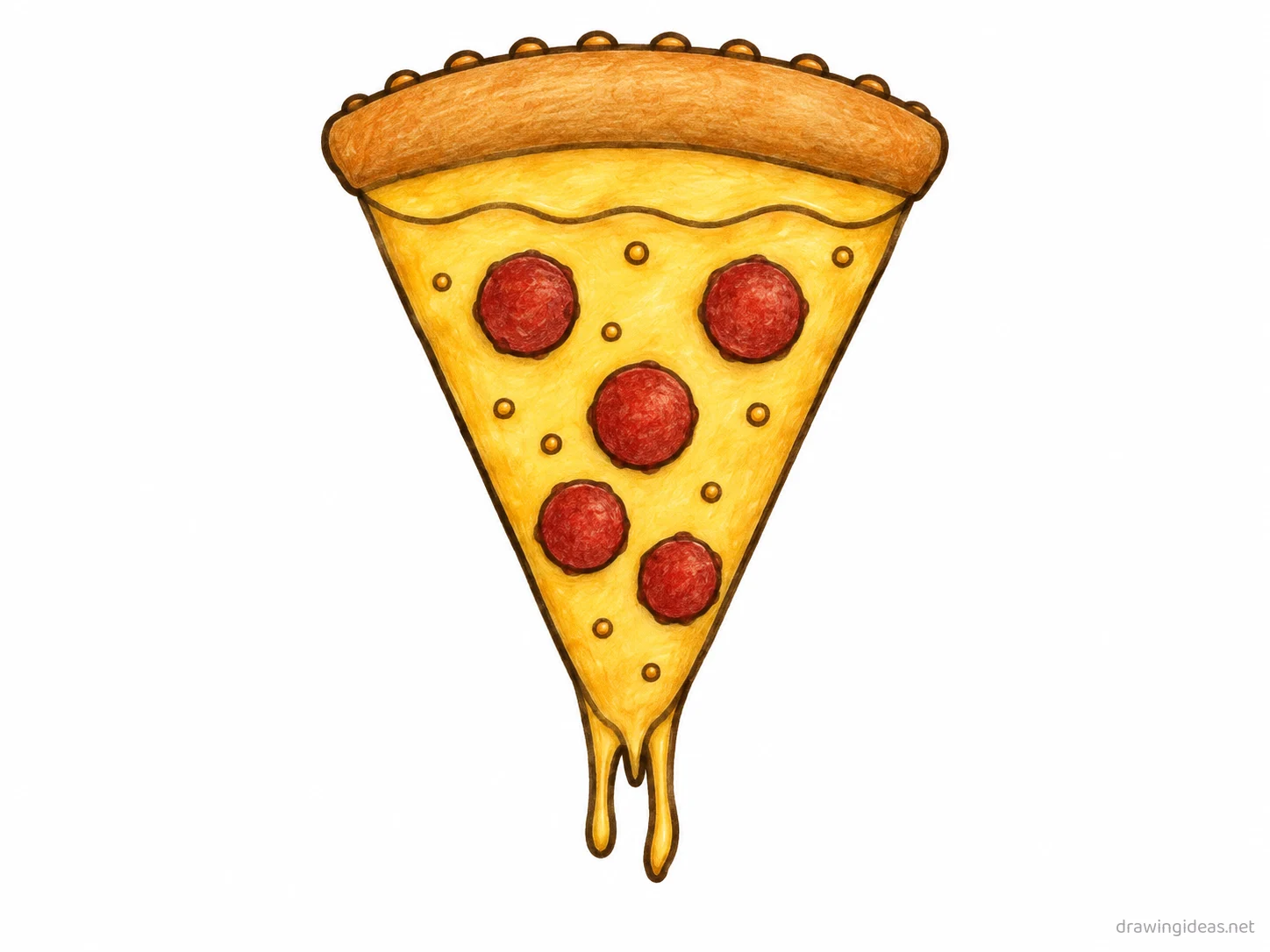 Pizza drawing — hand-drawn pizza illustration with ink lines and soft colors