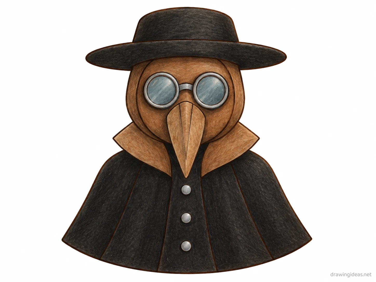 Plague Doctor drawing — hand-drawn plague doctor illustration with ink lines and soft colors
