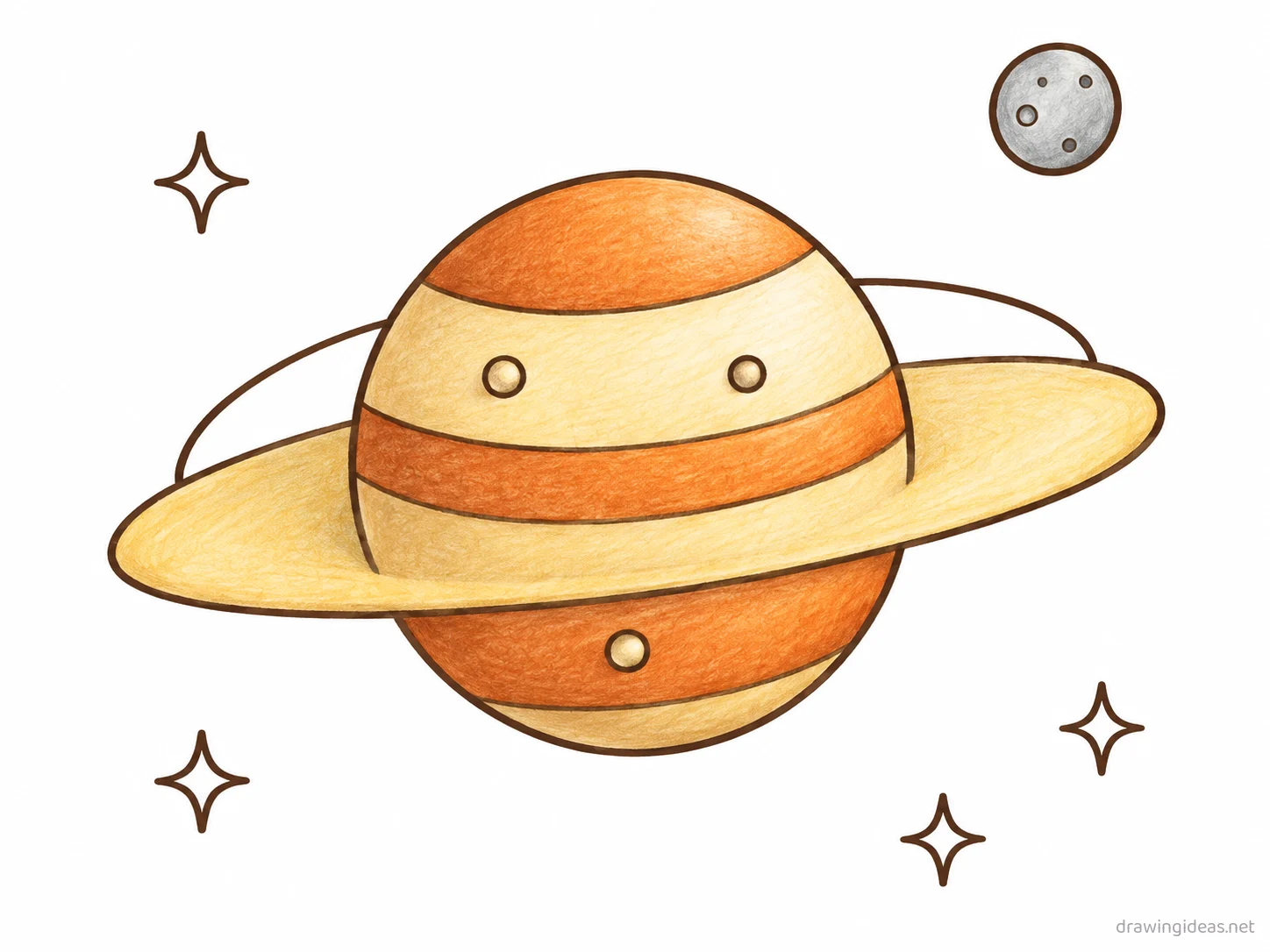 Planet drawing — hand-drawn planet illustration with ink lines and soft colors