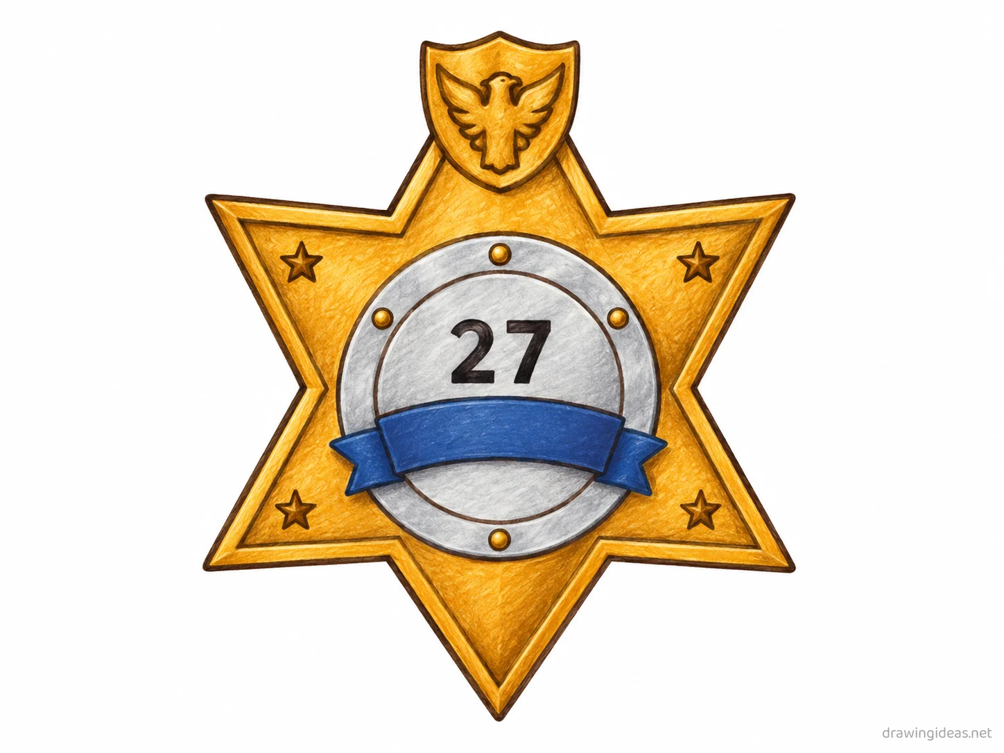 Police Badge drawing — hand-drawn police badge illustration with ink lines and soft colors