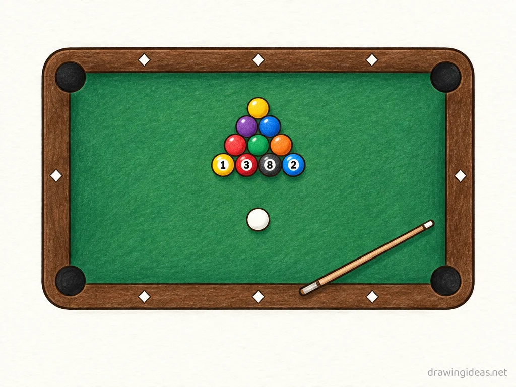 Pool drawing — hand-drawn pool illustration with ink lines and soft colors
