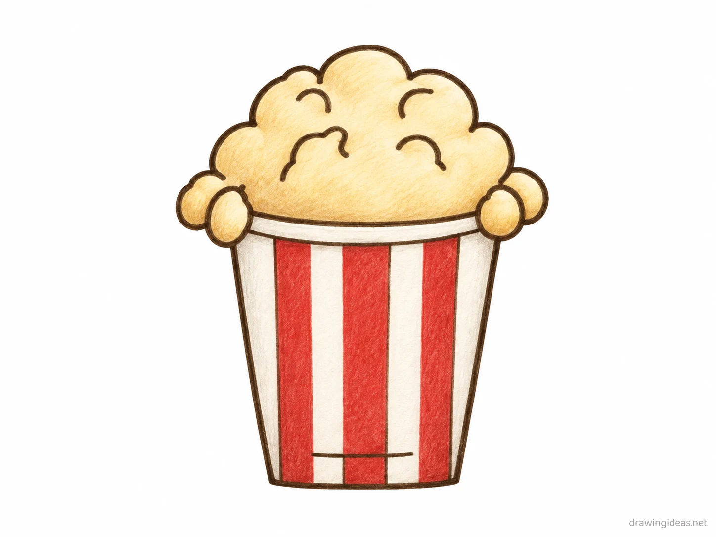 Popcorn drawing — hand-drawn popcorn illustration with ink lines and soft colors