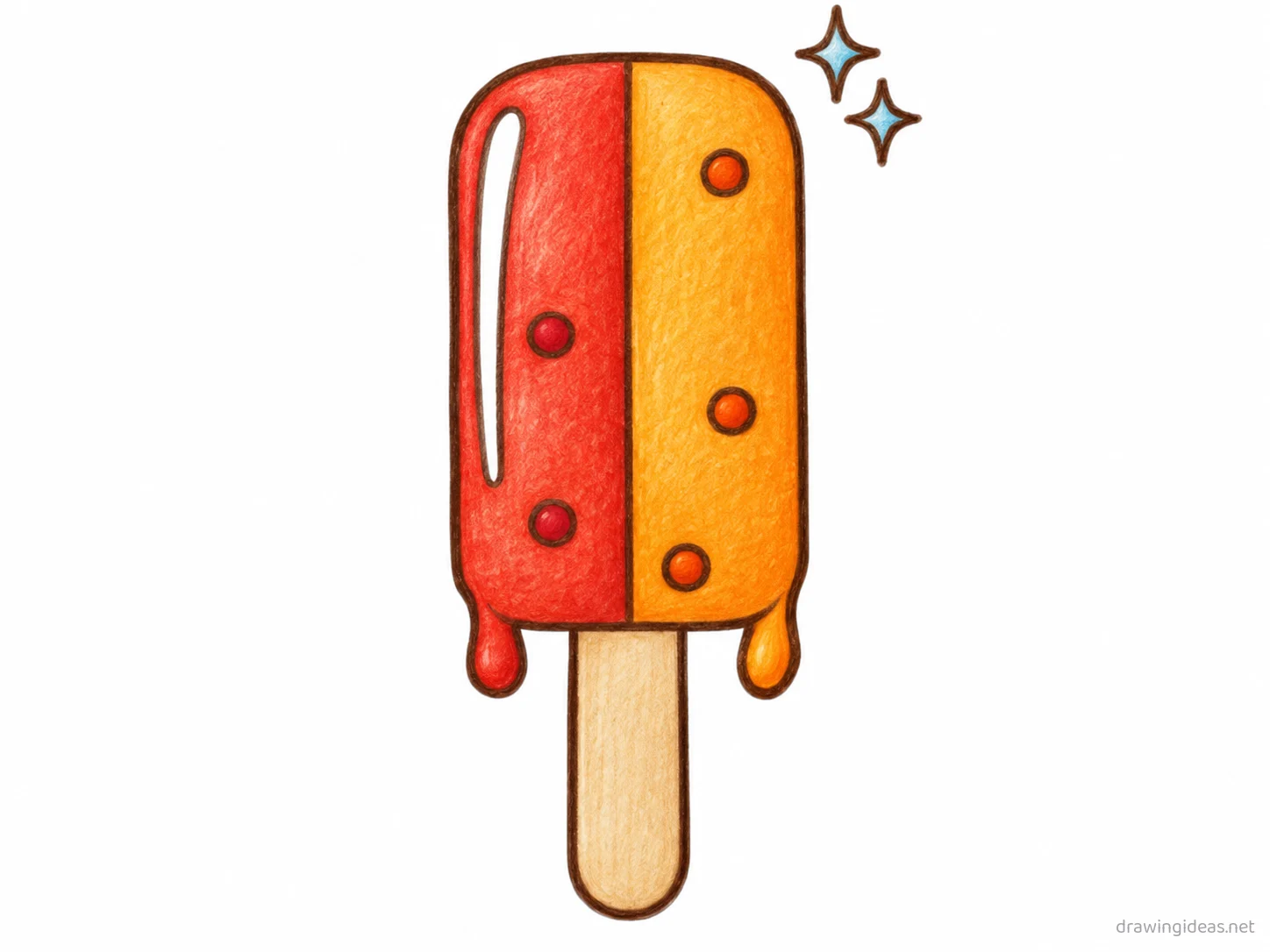 Popsicle drawing — hand-drawn popsicle illustration with ink lines and soft colors