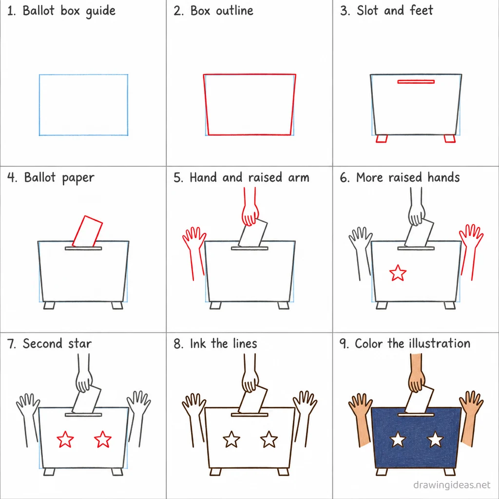 How to draw a popular sovereignty step by step — 9-step popular sovereignty drawing tutorial sheet