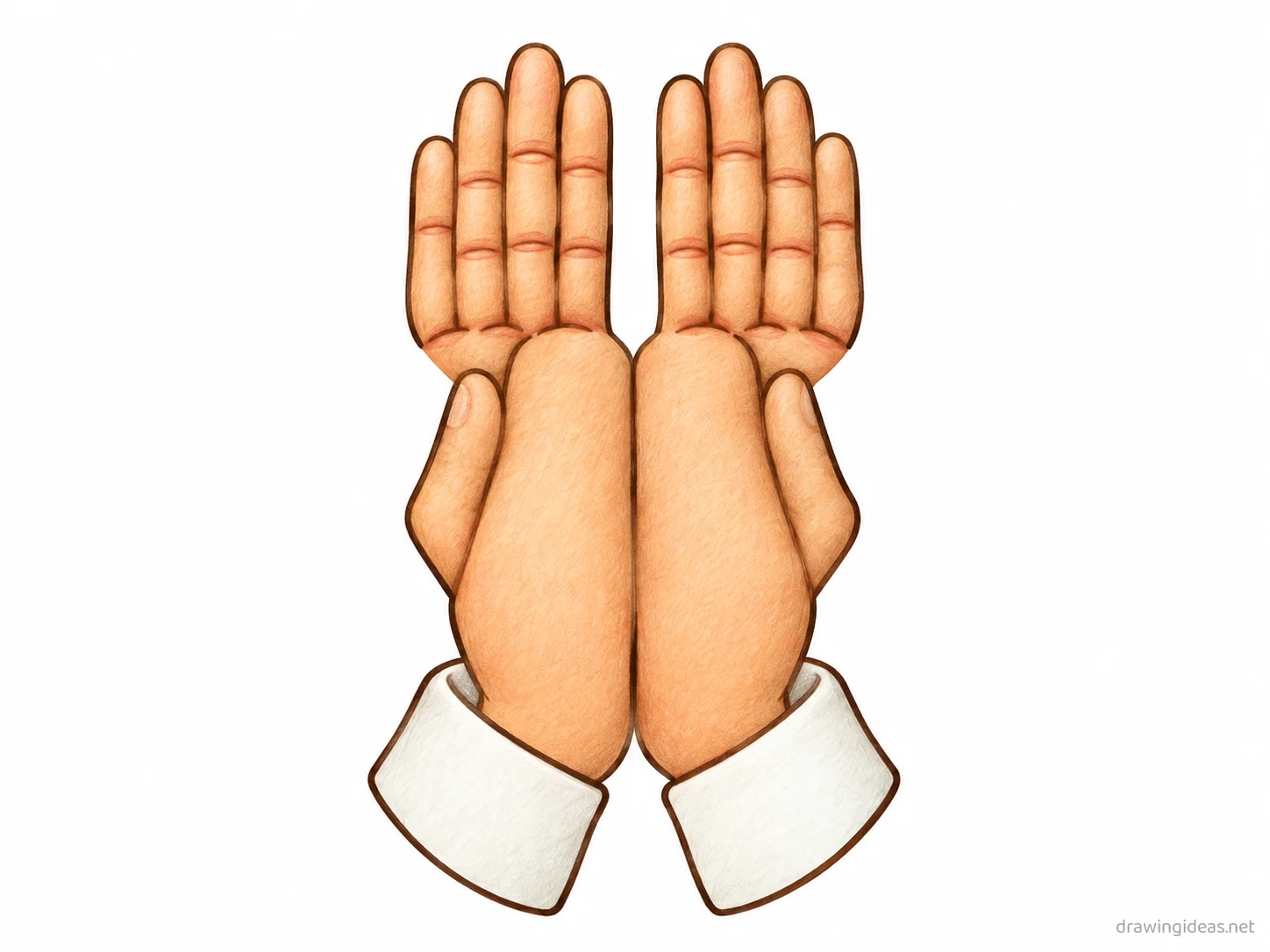 Praying Hands drawing — hand-drawn praying hands illustration with ink lines and soft colors