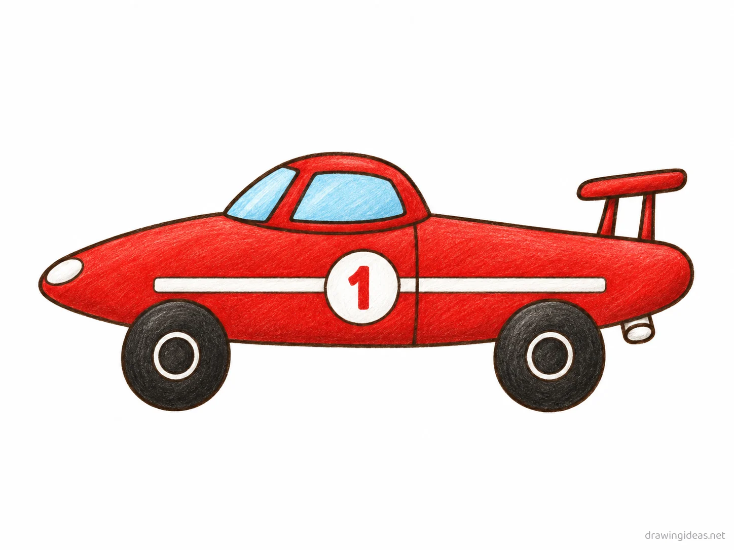 Race Car drawing ā hand-drawn race car illustration with ink lines and soft colors
