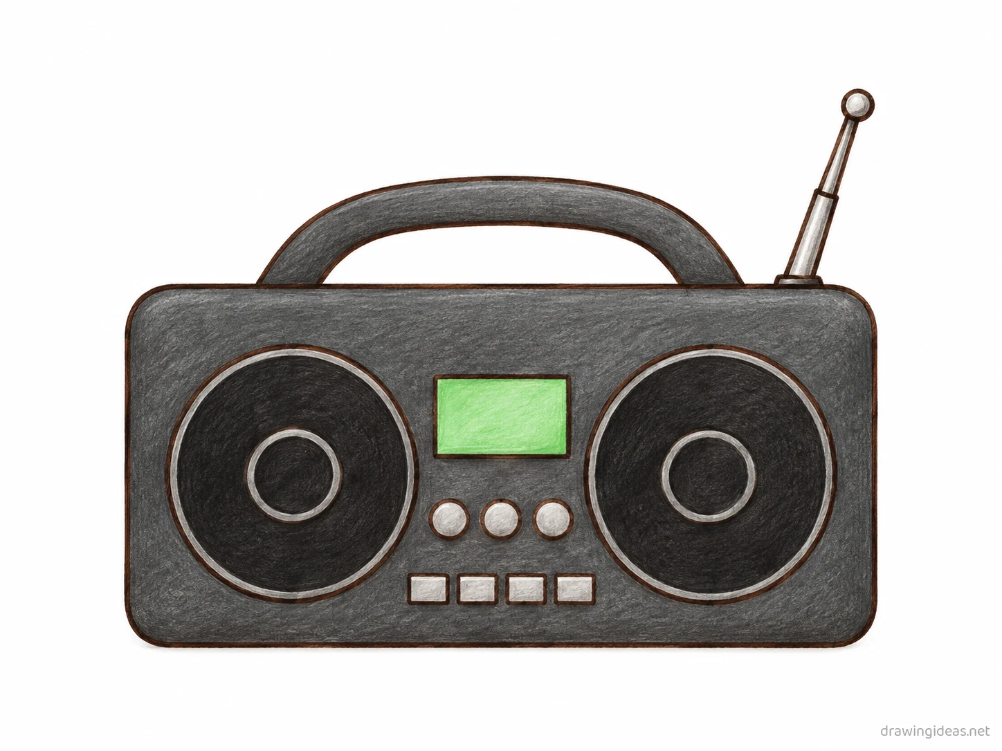 Radio drawing — hand-drawn radio illustration with ink lines and soft colors