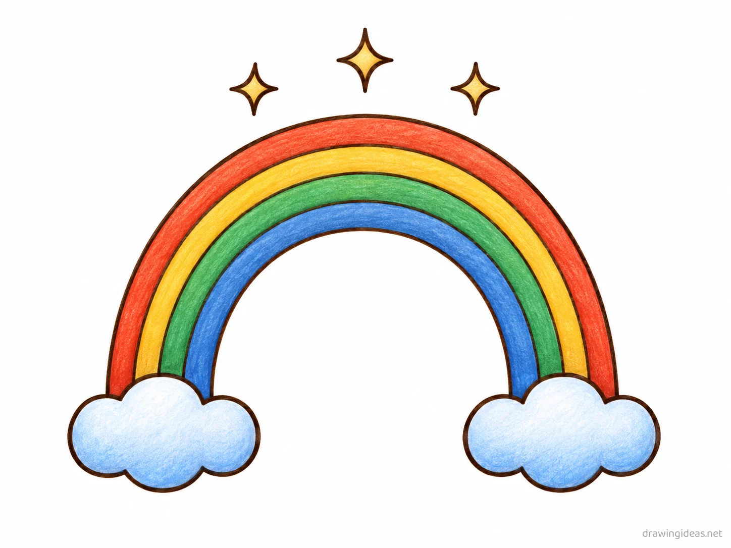Rainbow drawing — hand-drawn rainbow illustration with ink lines and soft colors