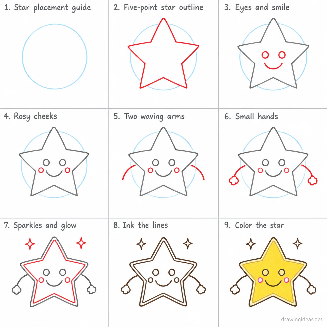 How to draw a random step by step — 9-step random drawing tutorial sheet