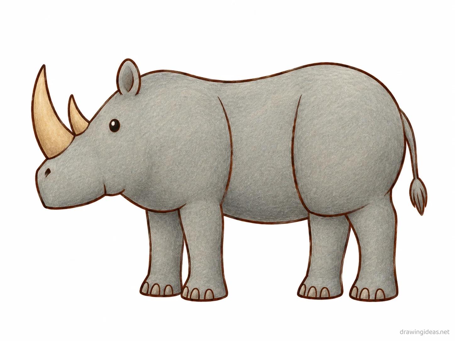Rhino drawing — hand-drawn rhino illustration with ink lines and soft colors