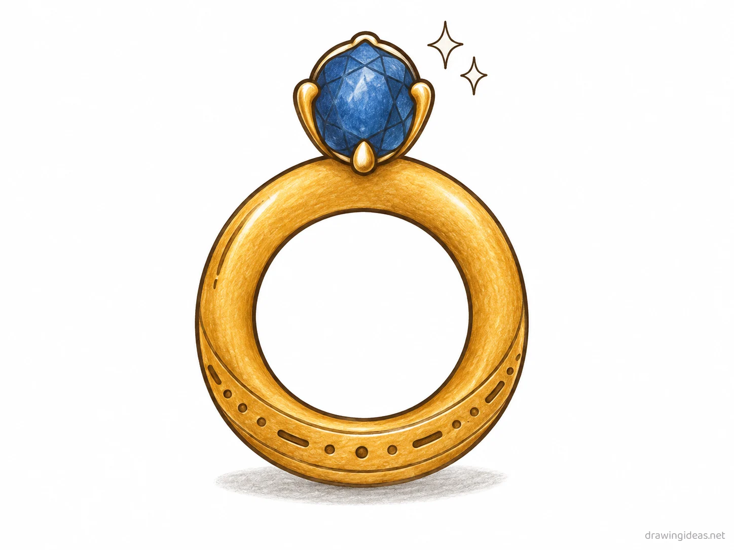 Ring drawing — hand-drawn ring illustration with ink lines and soft colors