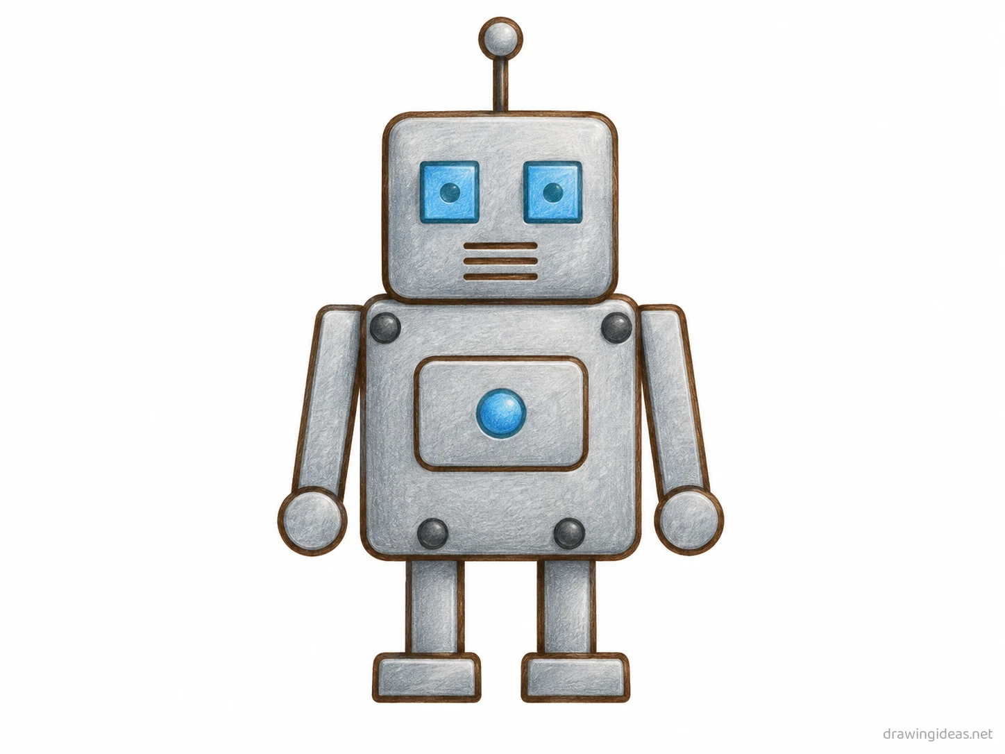 Robot drawing — hand-drawn robot illustration with ink lines and soft colors
