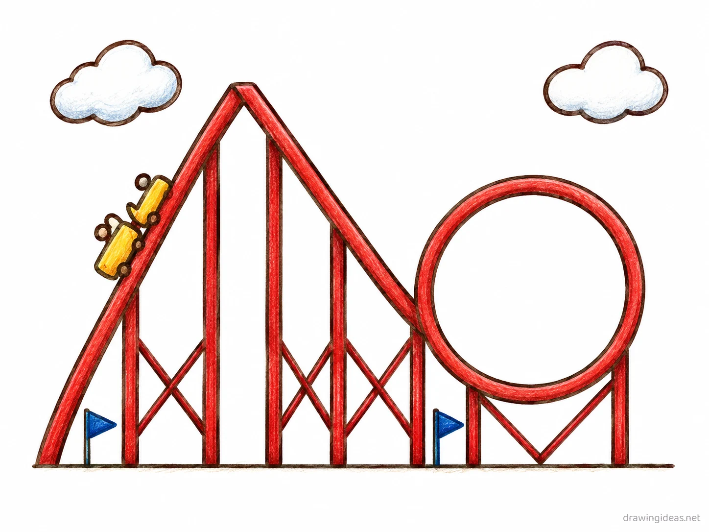 Roller Coaster drawing ā hand-drawn roller coaster illustration with ink lines and soft colors
