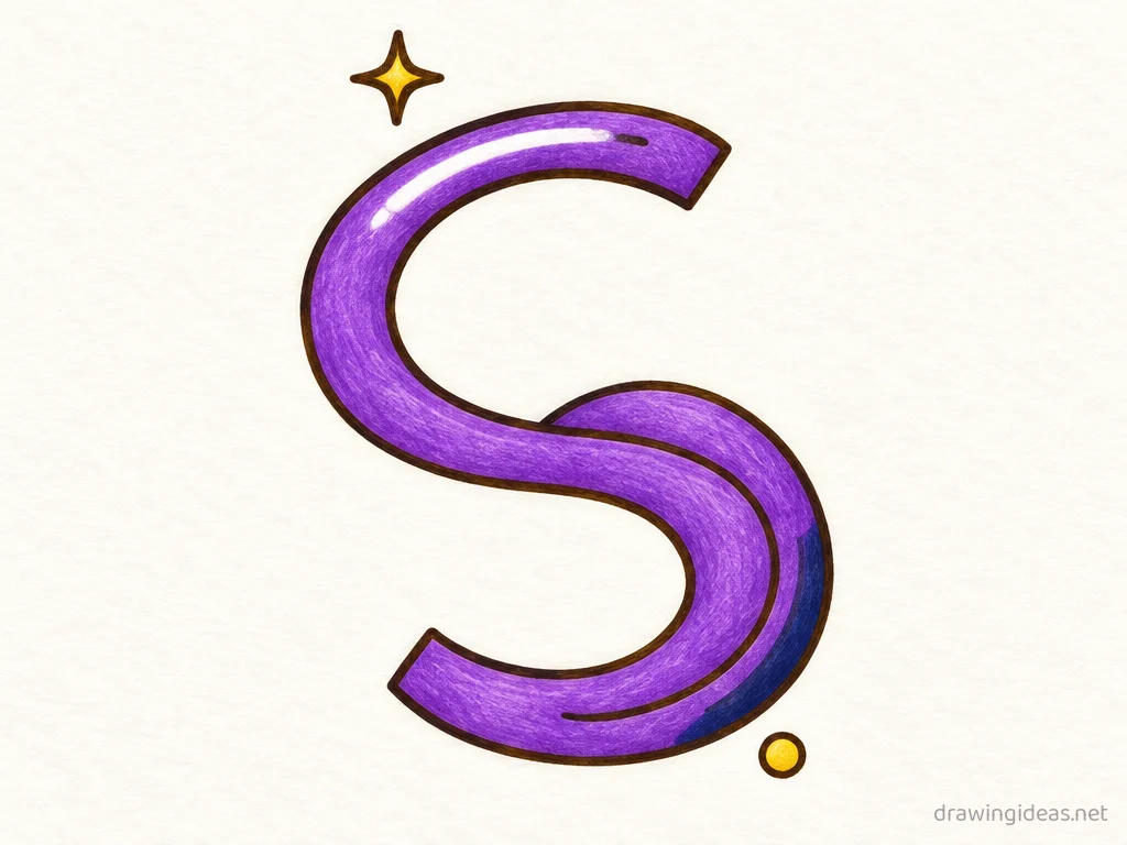 S drawing — hand-drawn S illustration with ink lines and soft colors